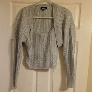 Express Light Gray Cable Knit Sweater/Shrug Set